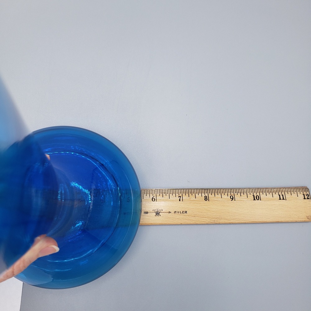 VTG Mid Century Modern Blue Glass Hourglass Vase 12" MCM Decor 60s‎ 70s Art Deco - Picture 5 of 8